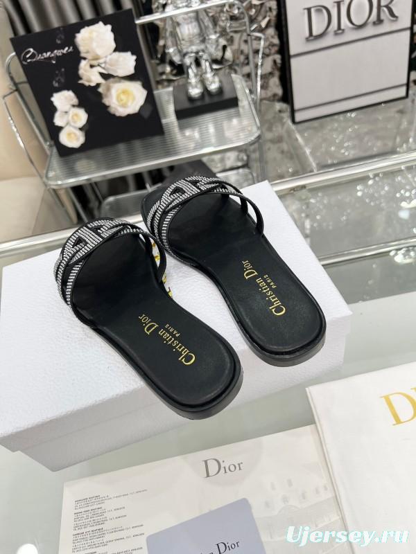 Dior D-Lane Sandals Hollow-out Design with Gold Embellishments - LY00220/LY00260