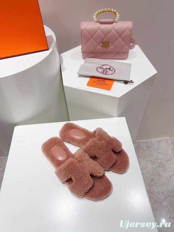 H Teddy Wool H Slippers Flat Sole Winter Edition - LY00240