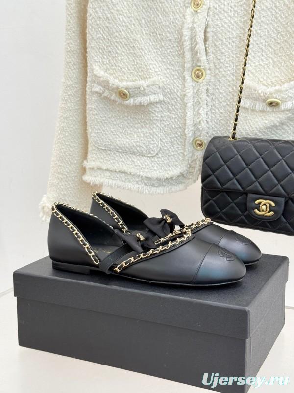 Chanel 2025 SS Hollow Chain Bow Mary Jane Shoes - KFY00290/KFY00300