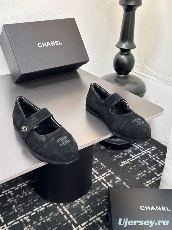 Chanel 2025 SS New French Mary Jane Flat Shoes with Fur - KFY00300