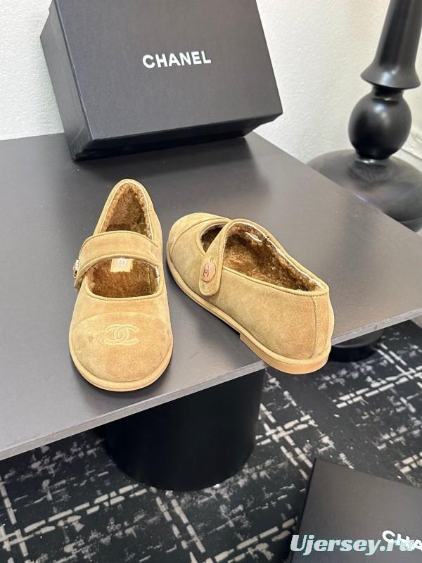Chanel 2025 SS New French Style Mary Jane Flat Shoes with Fur - KFY00300
