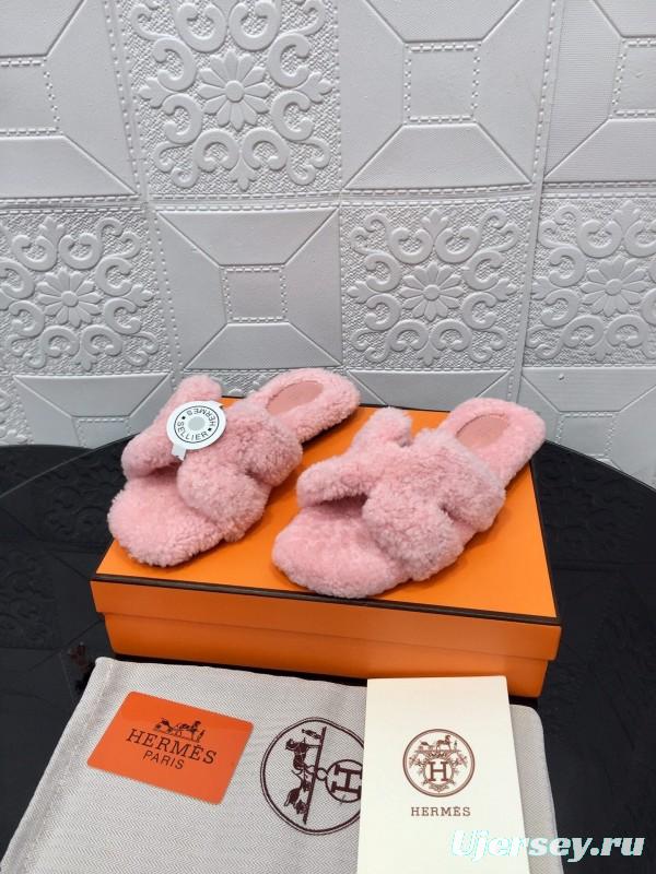 H Eiderdown Teddy Wool H Slippers Flat Sole Winter Home Shoes - LY00240