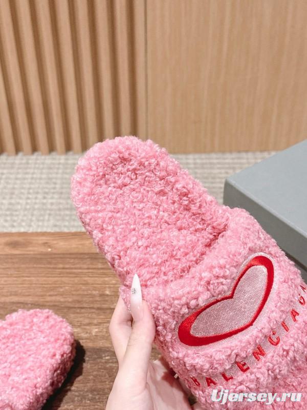Balenciaga 2025 SS Qixi Limited Series Letter Embroidery Platform Shearling Slippers - AS00200
