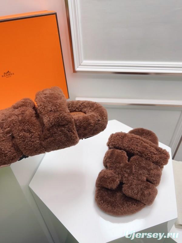 H Erjia Wool Slippers with Genuine Fur and TPU Sole - LY00270