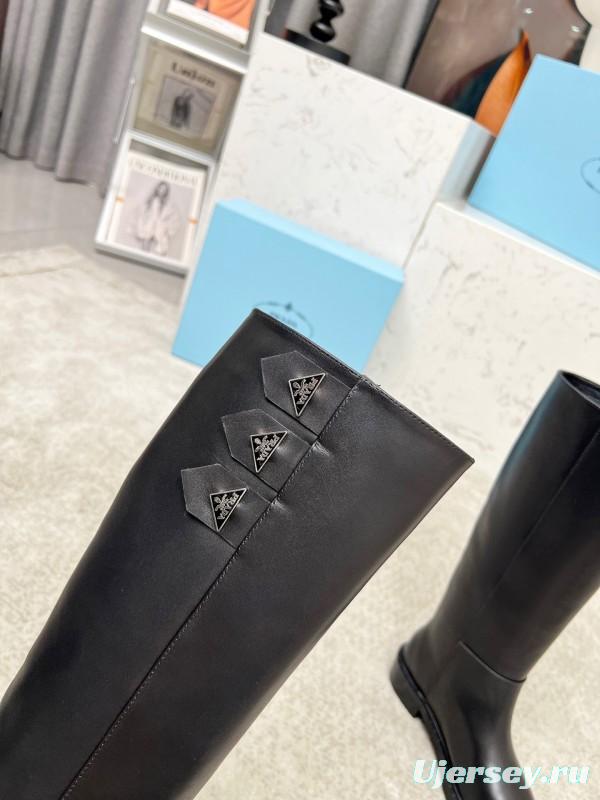 Prada Classic Triangle Logo Pointed Toe Boots - LY00400