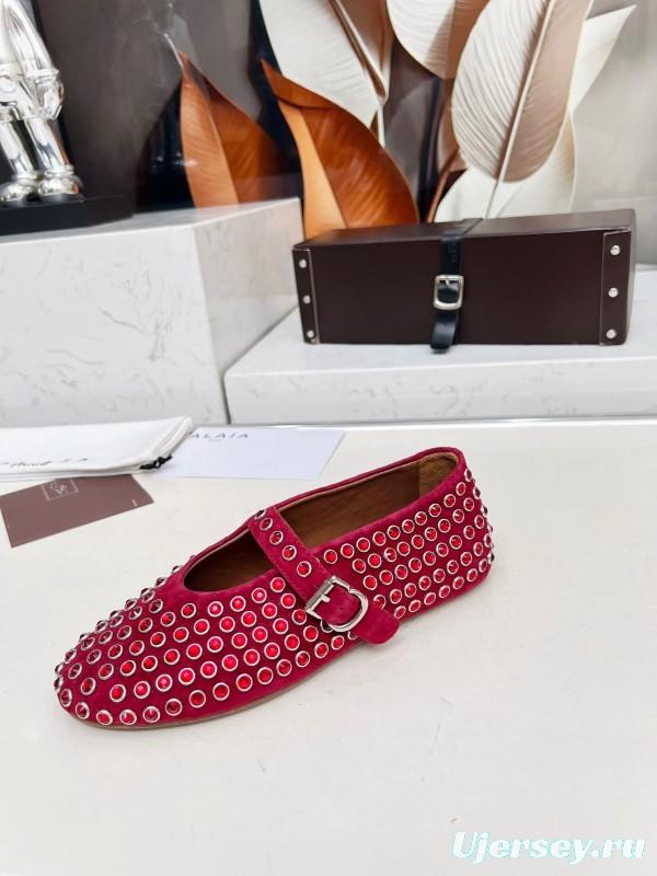 Alaia 2025/SS Crystal-Studded Ballet Dance Shoes with 0.8CM Inner Height - LY00340