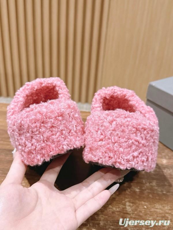 Balenciaga 2025 SS Qixi Limited Series Letter Embroidery Platform Shearling Slippers - AS00200