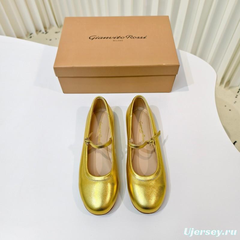 Gianvito Rossi Bohemian Style Flat Ballet Shoes with Simple Buckle Strap - LY00310