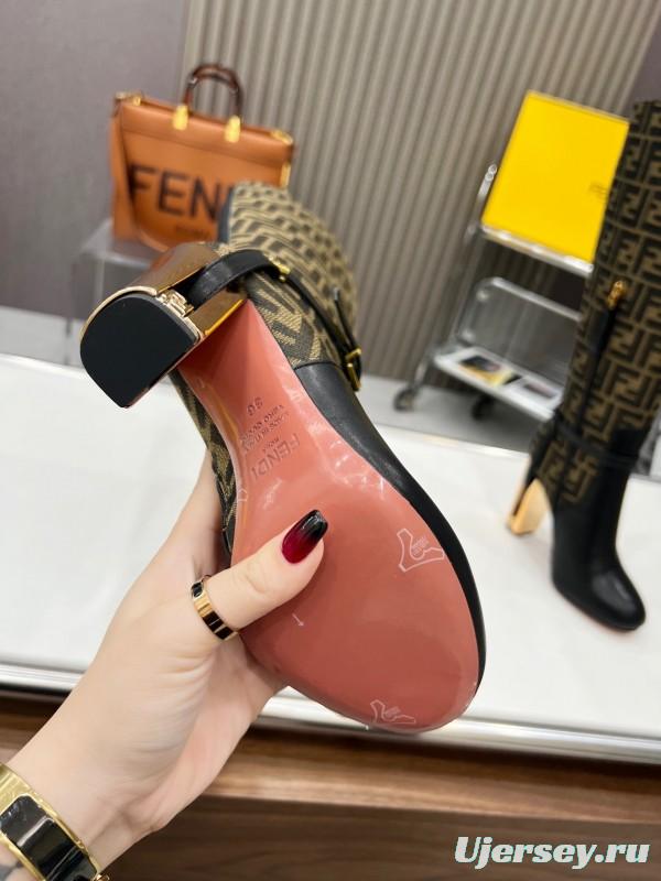 FENDI Delfina Round Toe Boots with FF Buckle and Heel Detail - LY00