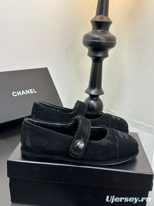 Chanel 2025 SS New French Mary Jane Flat Shoes with Fur - KFY00300