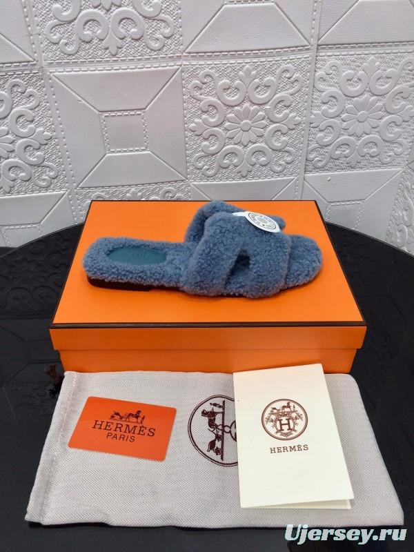 H Teddy Wool H Slippers Flat Sole Autumn Winter - LY00240