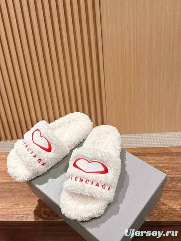 Balenciaga 2025 SS Qixi Limited Series Letter Embroidery Platform Shearling Slippers - AS00200
