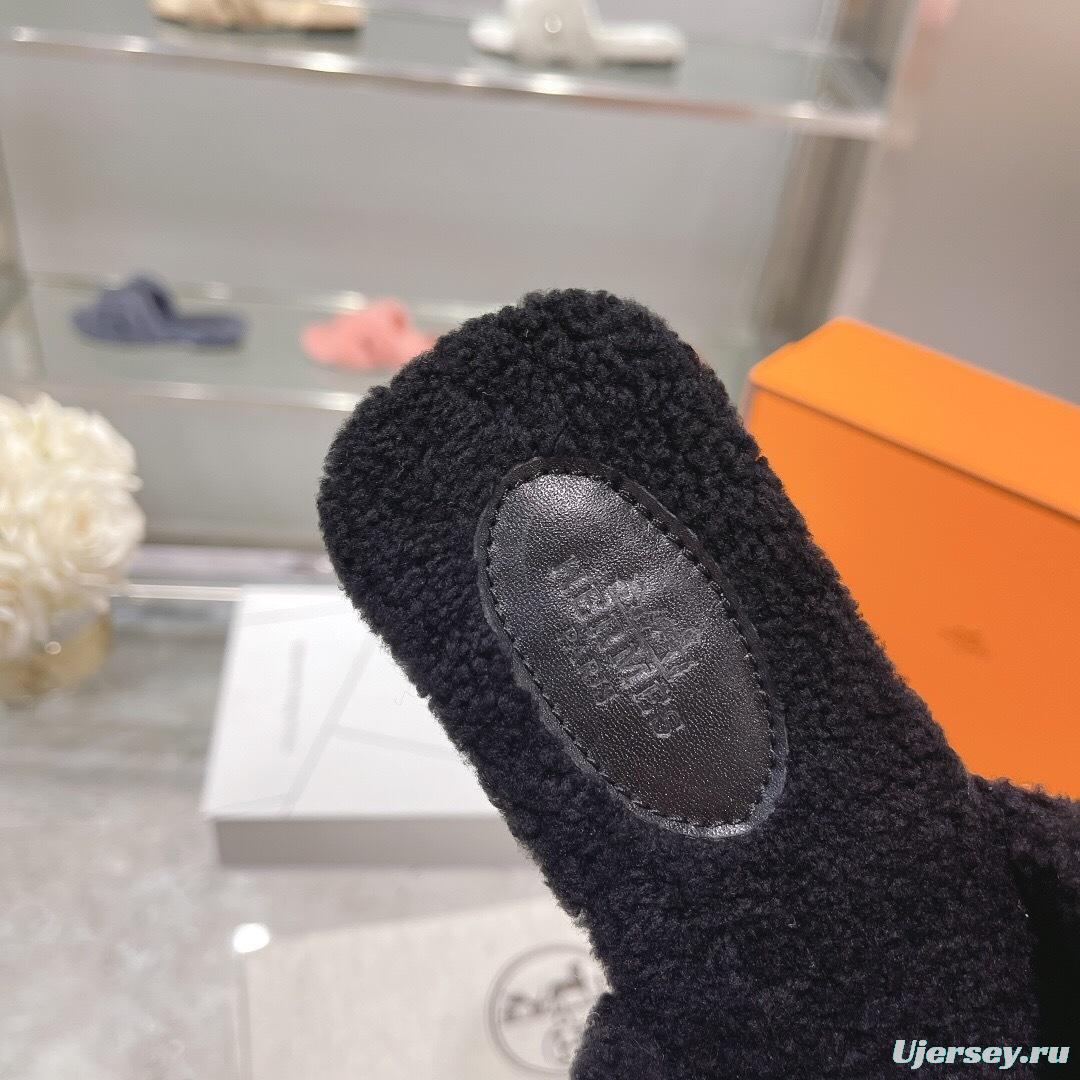 H Teddy Wool H Slippers Flat Sole Autumn Winter - LY00240