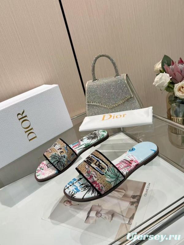 Dior 2025 SS CD Embroidered Monogram Slippers with Sheepskin Lining - LY00200