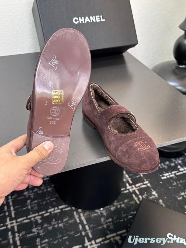 Chanel 2025 SS New French Mary Jane Flat Shoes with Fur - KFY00300