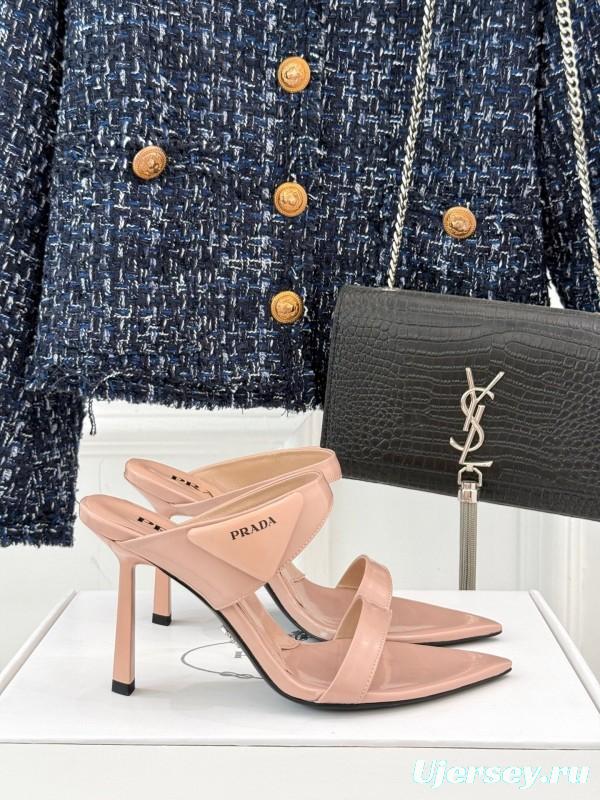 Prada Pointed Toe High Heel Sandals with Triangle Buckle - KFY00280