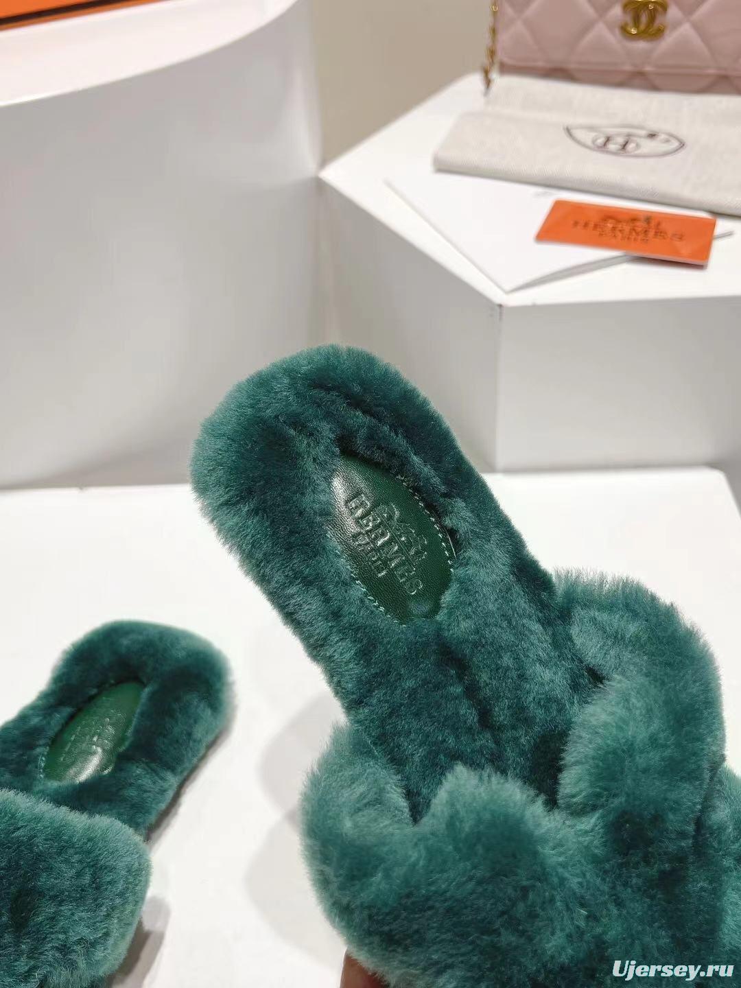 H Home Love Drag Autumn Winter Flat Wool Slippers - 2025SS