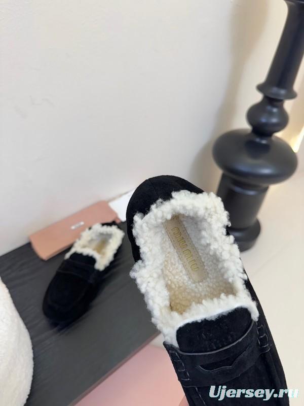 MIUMIU Thick Sole New British Style Wool Loafer Cotton Shoes - KFY00320