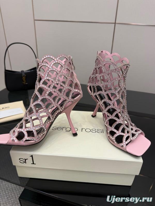 Sergio Rossi Mermaid Sandals 2025 SS Collection Elegant Fishnet High Heels - KFY00470