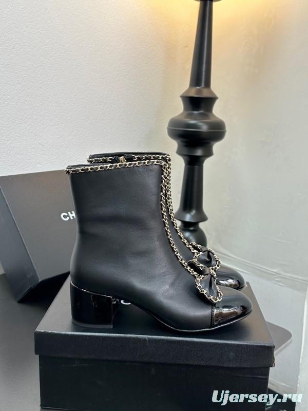 Chanel 2025/SS Chain Bow Chunky Heel Ankle Boots - LY00370