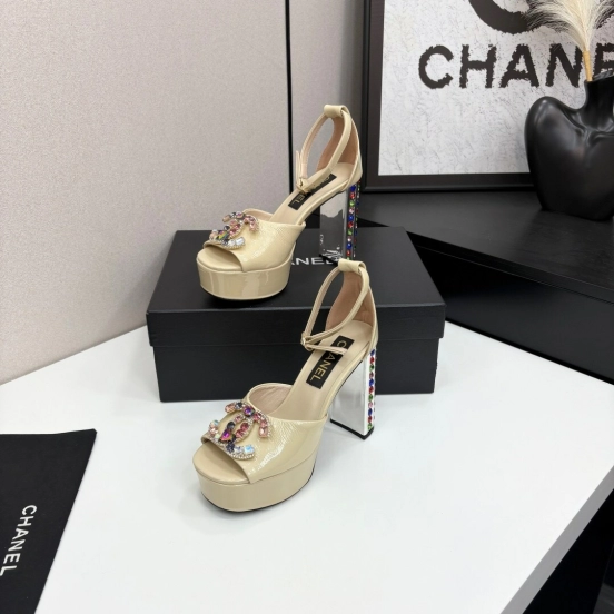 Adidas 2025/SS Little Fragrance Style Nightclub Color Diamond Chunky Heel Square Heel High Heel Waterproof Platform Back Strap Simple Sandals - KFY00350