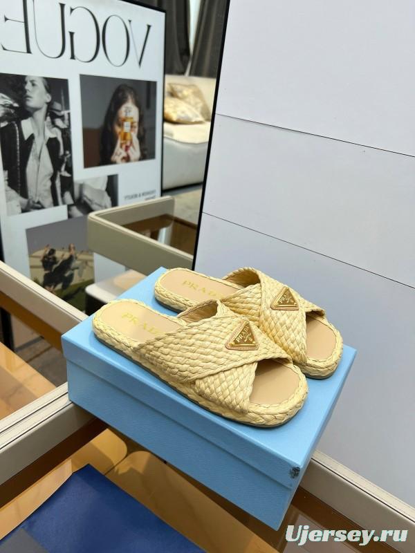 Prada Raffia Handwoven Cross Sandals 2025SS - KFY00260
