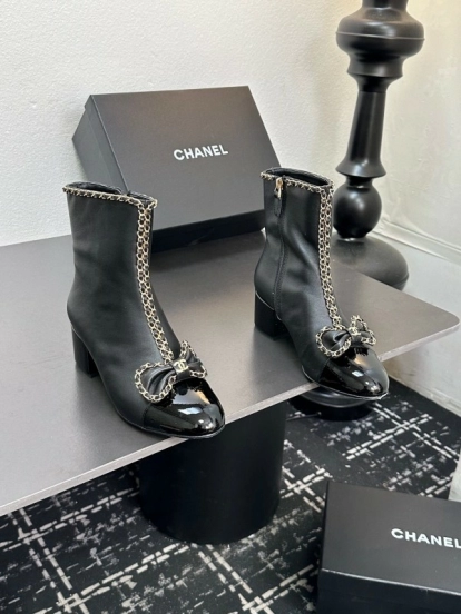 Chanel 2025/SS Chain Bow Chunky Heel Ankle Boots - LY00370