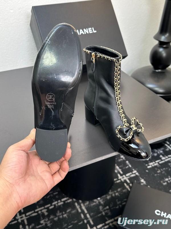 Chanel 2025/SS Chain Bow Chunky Heel Ankle Boots - LY00370