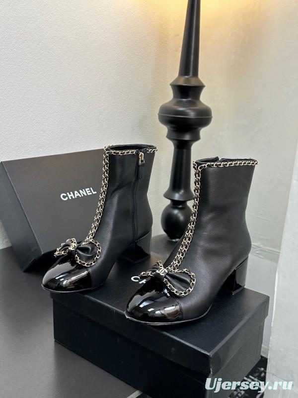 Chanel 2025/SS Chain Bow Chunky Heel Ankle Boots - LY00370