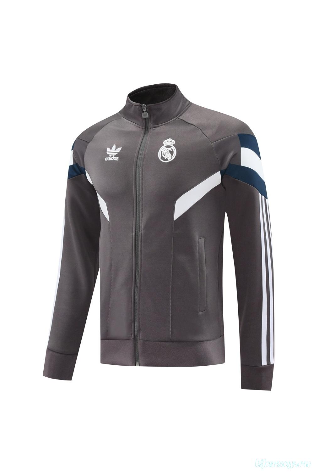 25/26 Real Madrid Light Grey Full Zipper Jacket+Long Pants