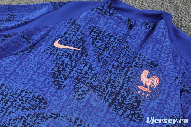 2025 France Royal Blue with Textured Pattern Half Zipper Jacket Tracksuit +Long Pants