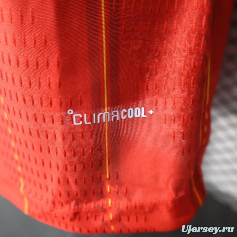 Player Version 2026 Spain Home Long Sleeve Red with Vertical Stripe Pattern Jersey