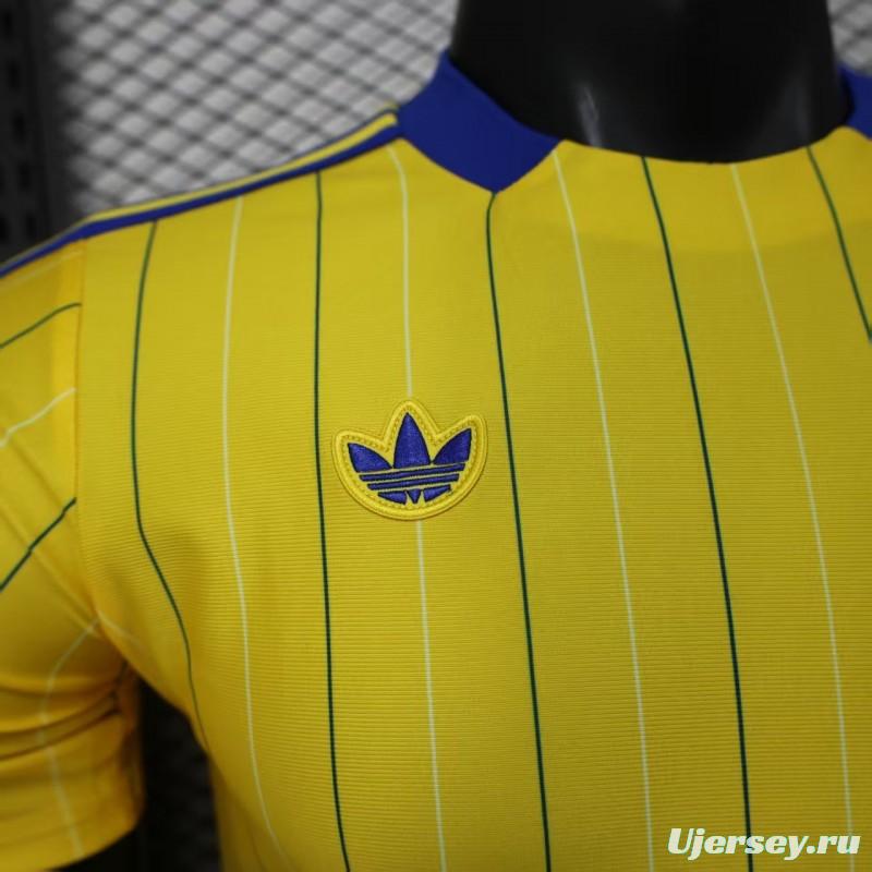 Player Version 25/26 Leeds United Retro Home Yellow with Vertical Stripe Pattern Jersey