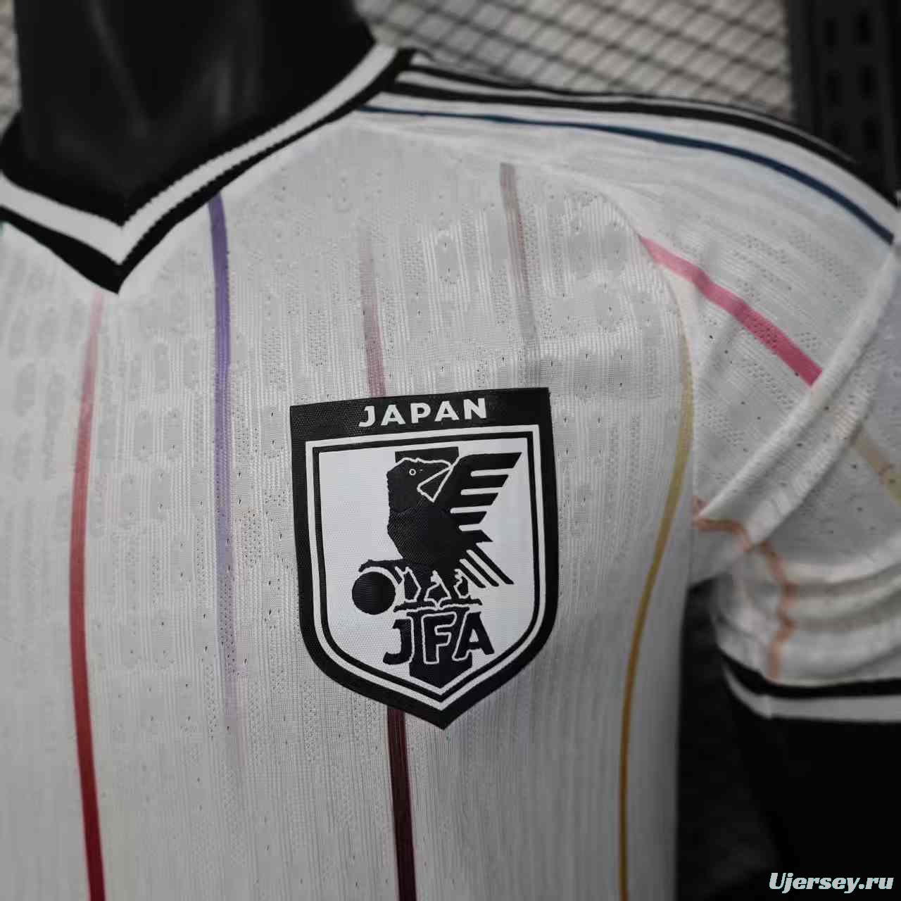 Player Version 2026 Japan Away White with Colorful Vertical Stripe Pattern Jersey