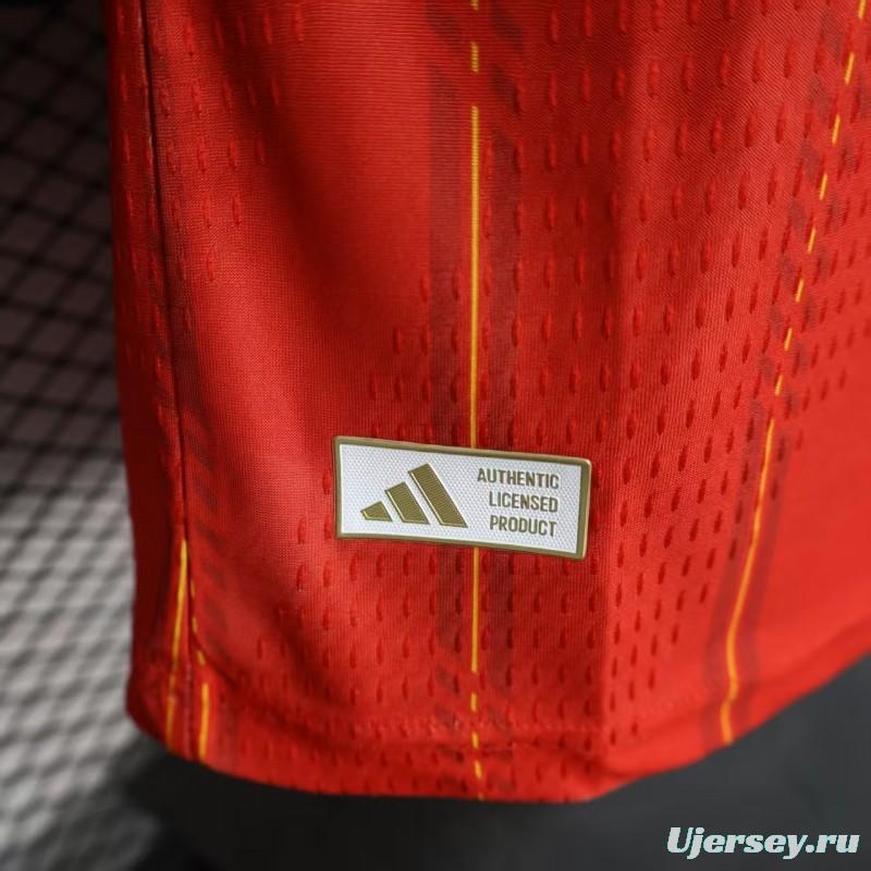 Player Version 2026 Spain Home Long Sleeve Red with Vertical Stripe Pattern Jersey