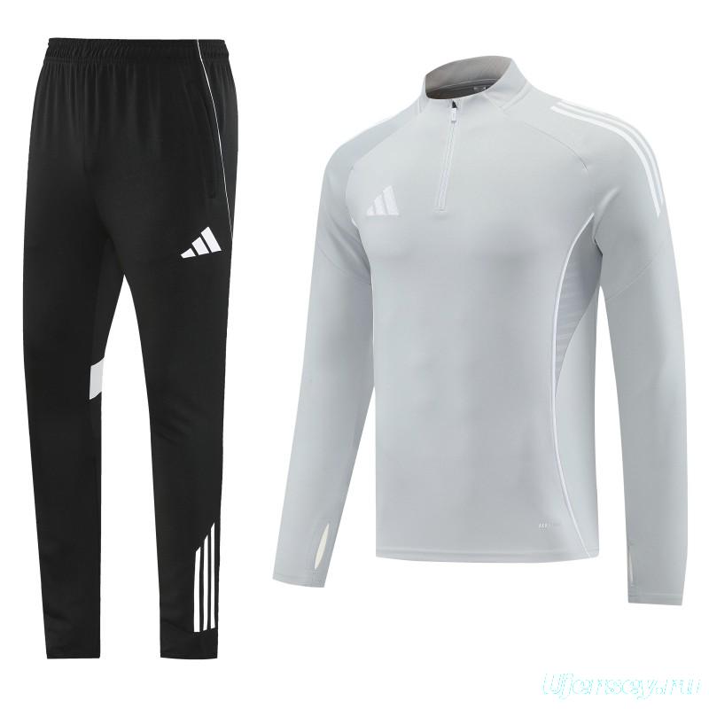 25/26  Adidas Light Grey Full zipper Jacket Tracksuit+ long pants