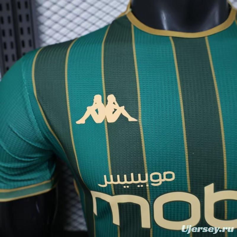 25/26 Player Version  JS Kabylie Home Green Yellow Vertical Stripes Jersey