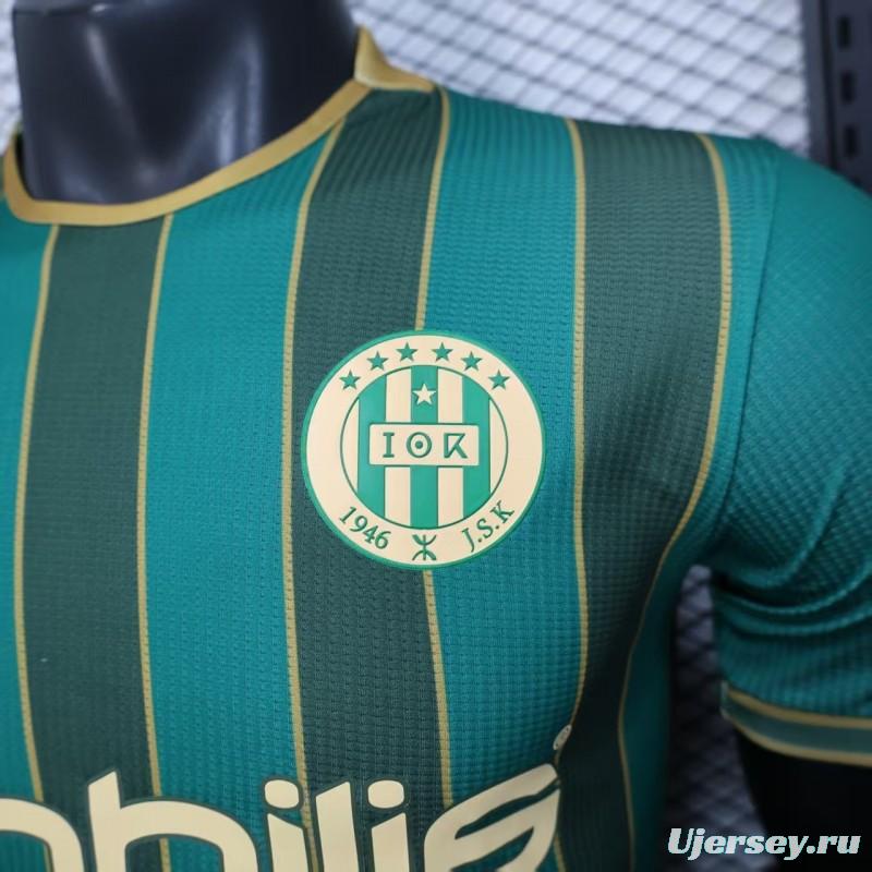 25/26 Player Version  JS Kabylie Home Green Yellow Vertical Stripes Jersey