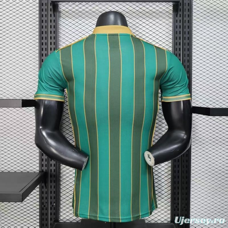 25/26 Player Version  JS Kabylie Home Green Yellow Vertical Stripes Jersey