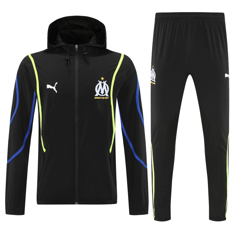25/26 Olympique Marseille Black Full zipper Jacket Tracksuit+ long pants