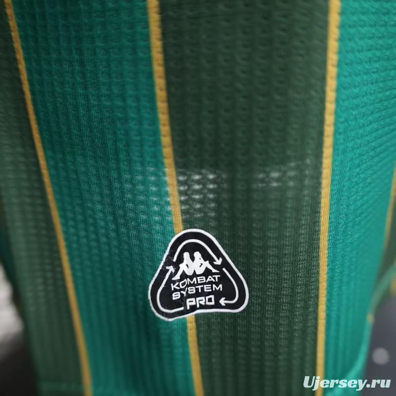 25/26 Player Version  JS Kabylie Home Green Yellow Vertical Stripes Jersey