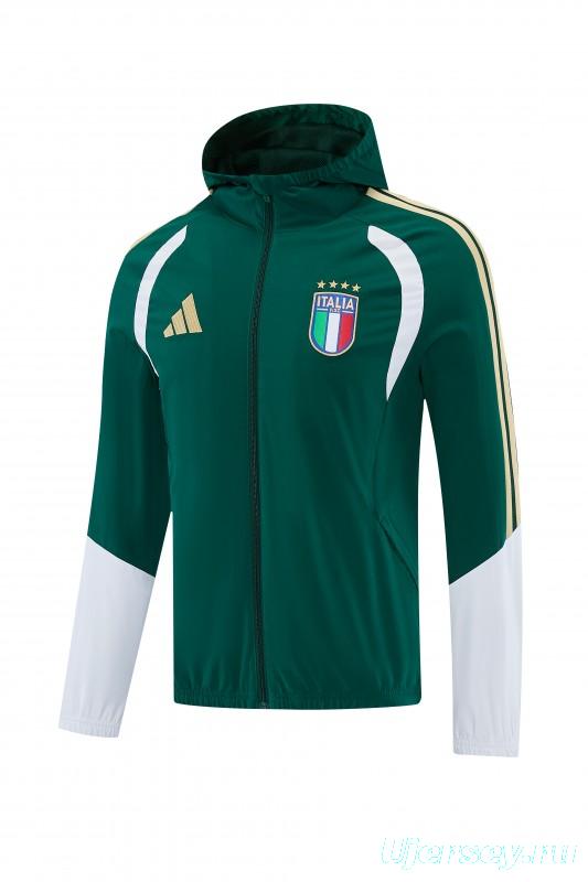 2026 Italy Green Hoodie Full Zipper Windbreaker + Long Pants