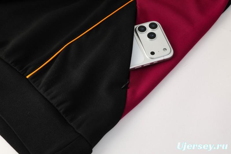 26/27 Roma Black Full Zipper Hooded Jacket Tracksuit + Long Pants