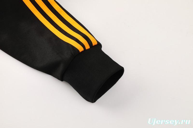 26/27 Roma Black Full Zipper Hooded Jacket Tracksuit + Long Pants