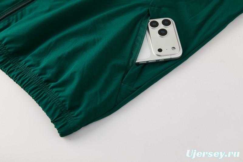 2026 Italy Green Hoodie Full Zipper Windbreaker + Long Pants