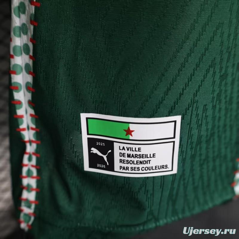 25/26 Player Version Marseille White and Green with Vertical Stripe and Dot Pattern Jersey