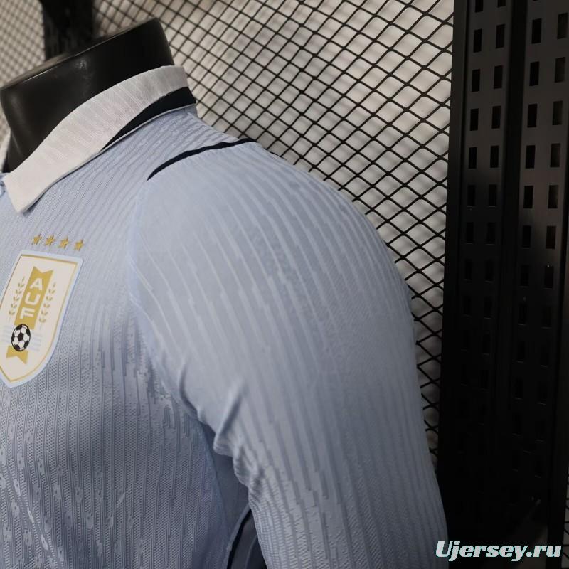 2026 Player Version Uruguay Light Blue with White Collar Long Sleeve Jersey