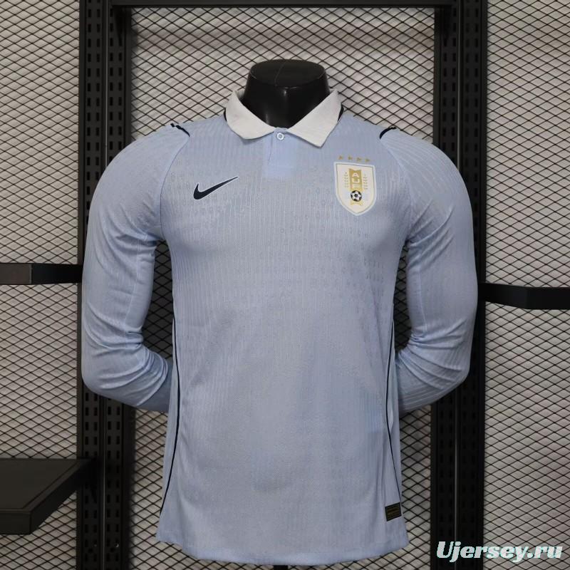 2026 Player Version Uruguay Light Blue with White Collar Long Sleeve Jersey