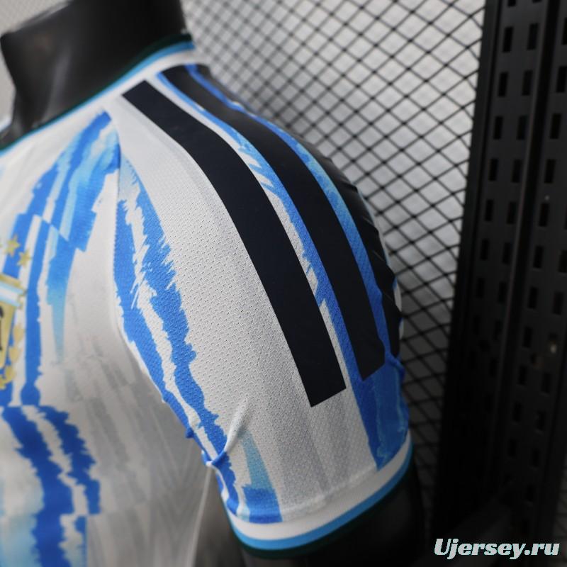 2026 Player Version Argentina White and Light Blue with Brushstroke Stripes Jersey