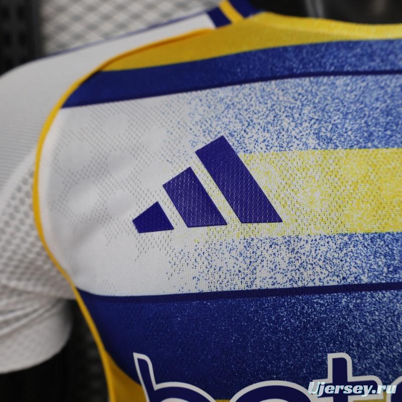 25/26 Player Version Boca Juniors White with Blue and Yellow Gradient Horizontal Stripes Jersey